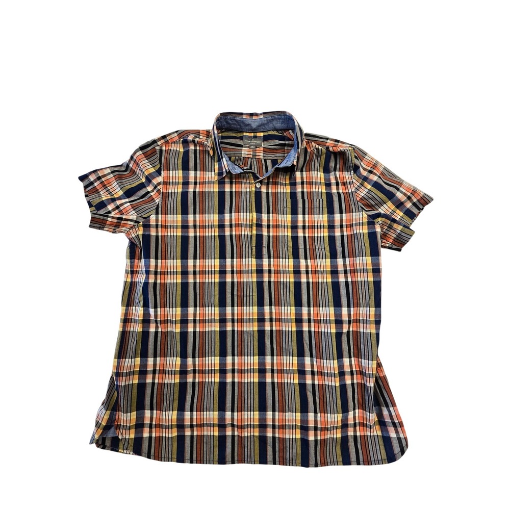 LL Bean Signature Mens XL Slim Fit Short Sleeve Plaid Popover‎ Shirt Multi-Color